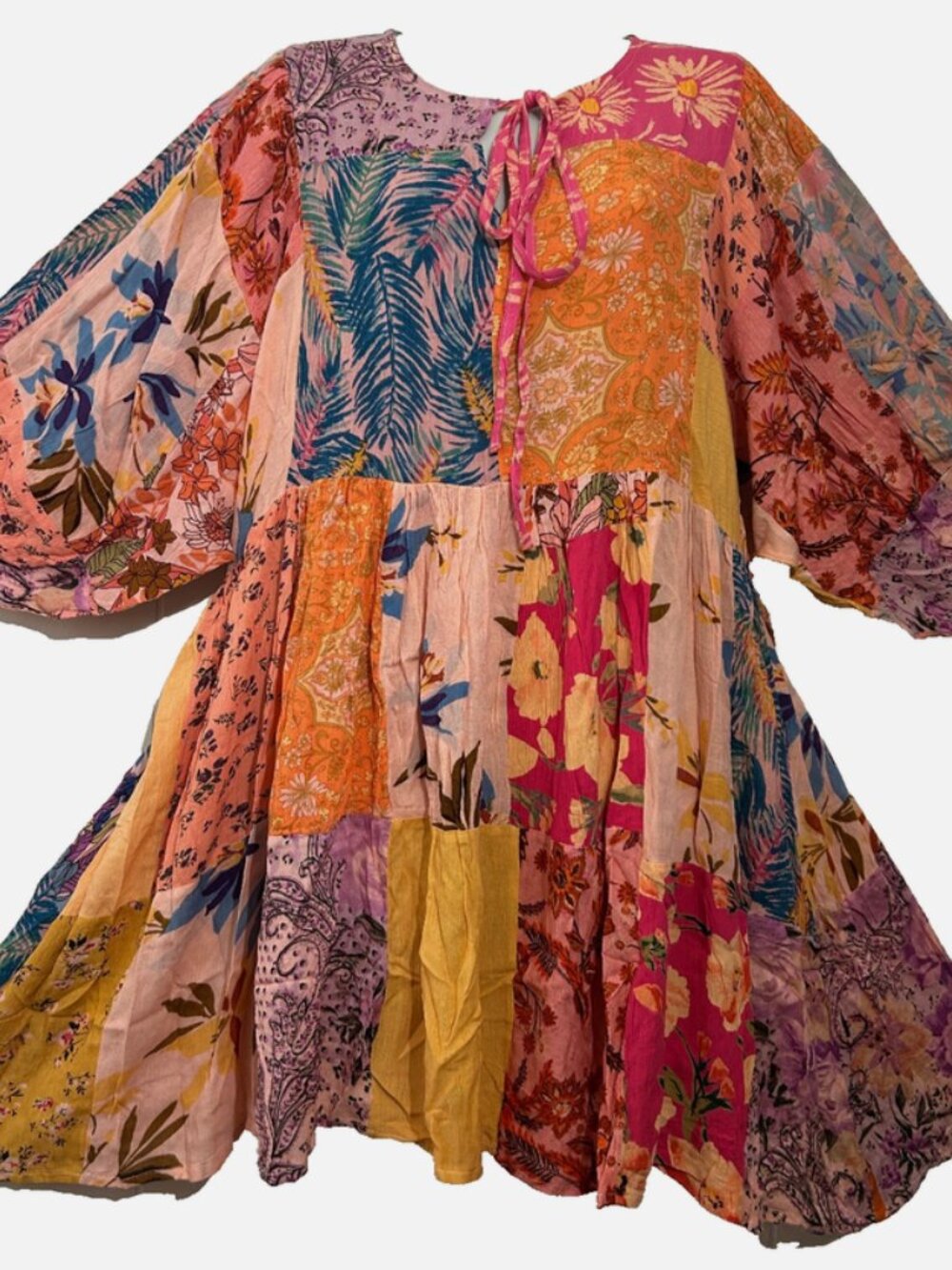 Nwt SACRED THREADS floral patch funky hippy flowy rayon DRESS TOP BLOUSE XL